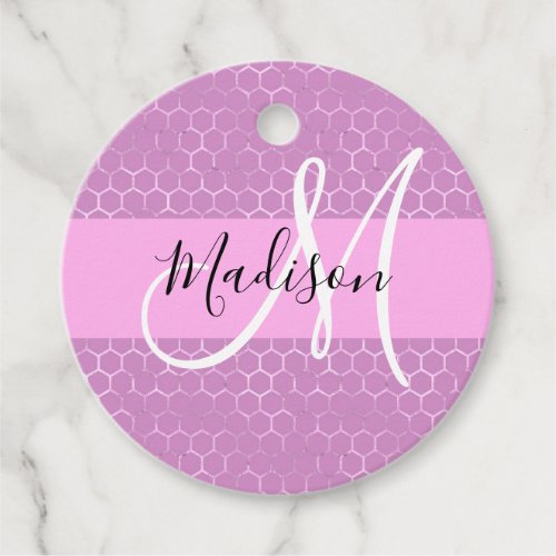 Glam Lilac Metallic Pink Honeycomb Monogram Name Favor Tags