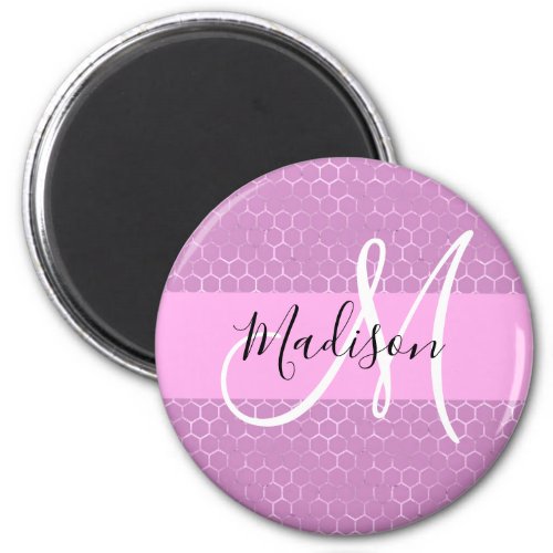 Glam Lilac Metallic Pink Honeycomb Monogram Name Magnet