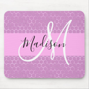 Glam Lilac Metallic Pink Honeycomb Monogram Name Mouse Pad