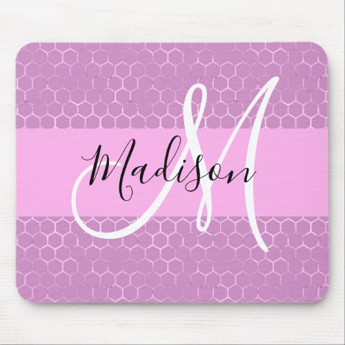 Glam Lilac Metallic Pink Honeycomb Monogram Name Mouse Pad