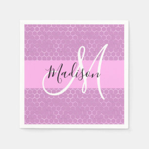 Glam Lilac Metallic Pink Honeycomb Monogram Name Napkins
