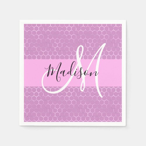 Glam Lilac Metallic Pink Honeycomb Monogram Name Napkins