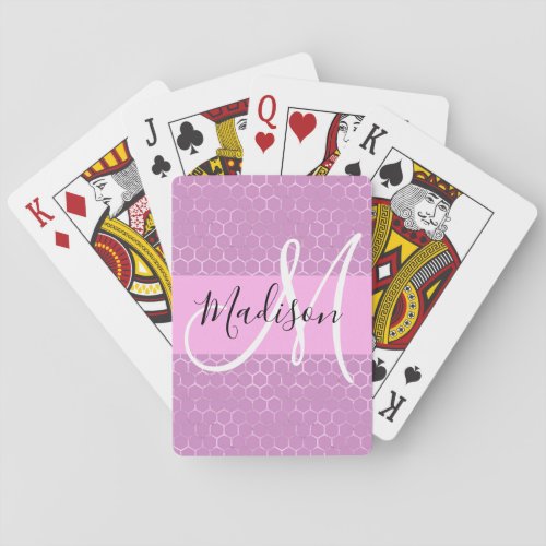 Glam Lilac Metallic Pink Honeycomb Monogram Name Playing Cards
