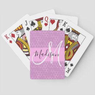 Glam Lilac Metallic Pink Honeycomb Monogram Name Poker Cards
