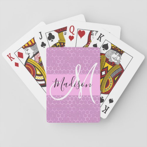 Glam Lilac Metallic Pink Honeycomb Monogram Name Poker Cards