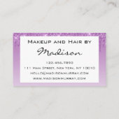 Glam Lilac Purple Glitter Drips Makeup Artist Business Card (Back)