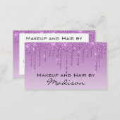 Glam Lilac Purple Glitter Drips Makeup Artist Business Card (Front/Back)