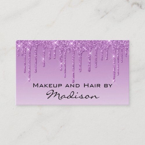 Glam Lilac Purple Glitter Drips Makeup Artist Business Card