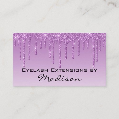Glam Lilac Purple Glitter Drips Makeup Eyelash Business Card