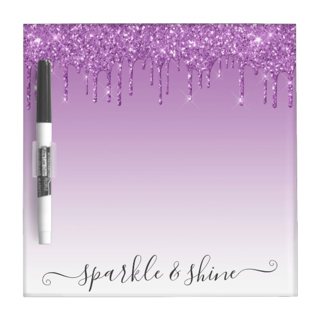 Glam Lilac Purple Glitter Drips Sparkle & Shine Dry Erase Board (Front)