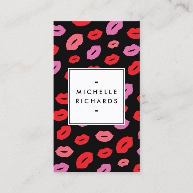 Glam Lip Print Makeup Artist Beauty Pink/Red/Black Business Card (Front)