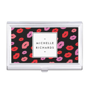 Glam Lip Print Makeup Artist Beauty Pink/Red/Black Business Card Holder
