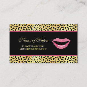 Glam Lips Black Gold Cheetah Print Cosmetologist Business Card