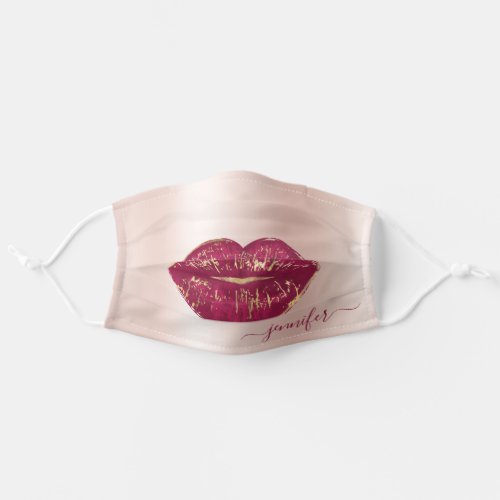 Glam Lips Blush Pink Rose Gold Monogrammed Script Adult Cloth Face Mask