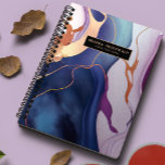 Glam Liquid Marble Blue Purple Gold monogram Planner<br><div class="desc">A sparkly,  abstract paint brush stroke in shades of gold,  pink,  shades of blue,  purpe and rose gold. Elegant,  trendy,  custom name yearly planner.
Personalize with two lines of custom text.</div>