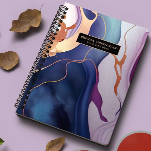 Glam Liquid Marble Blue Purple Gold monogram Planner