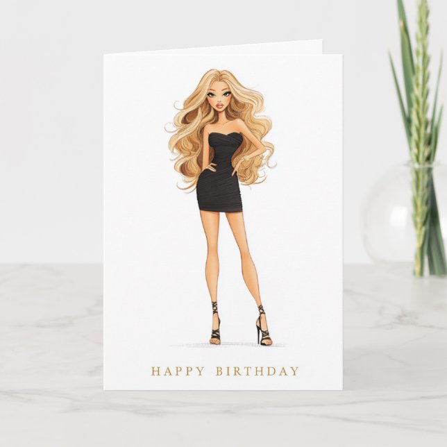 Glam Little Black Dress Birthday Card (Front)