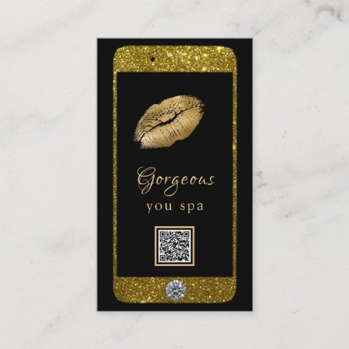  Glam Luxe Cell Phone Gold QR LOGO Glitter Business Card