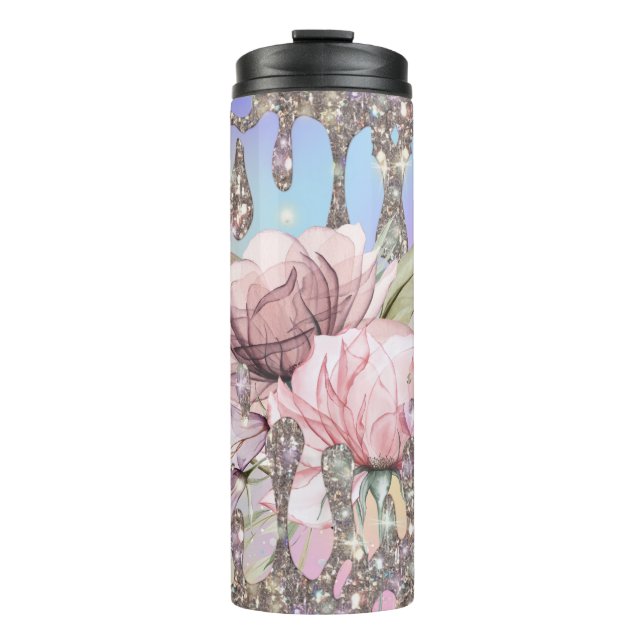 *~* Glam Luxe Girly Drip Rainbow GLITTER Hologram  Thermal Tumbler (Front)
