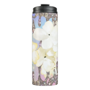 ~* Glam Luxe Girly Glitter Drip Rainbow Hologram Thermal Tumbler