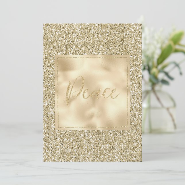 Glam Luxe Gold Glitter Peace   Card (Standing Front)