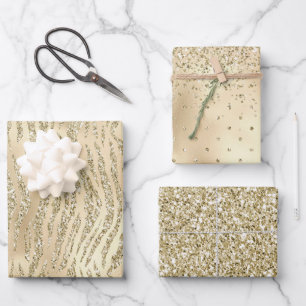 Glam Luxe Gold Glitter Zebra Print Wrapping Paper Sheets