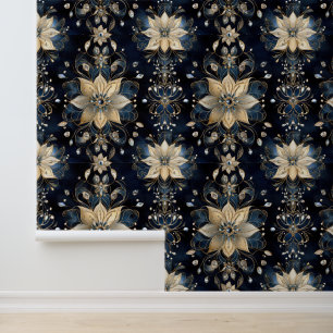 Glam Luxe Navy Gold Floral Wallpaper