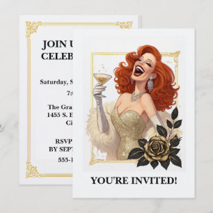 Glam Luxe Party Glamour Diva in Gold Personalize Invitation