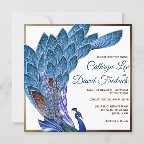 Glam  Luxe Peacock Blue  Gold Foil Wedding Invitation
