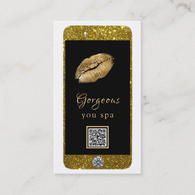 Glam Luxe QR Logo Photo Cell phone diamond Business Card (Front)