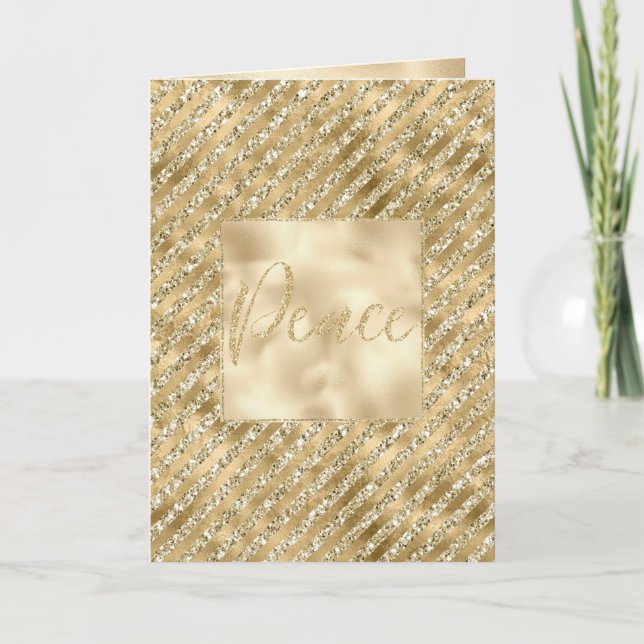 Glam Luxe Stripes Gold Glitter Peace   Card (Front)