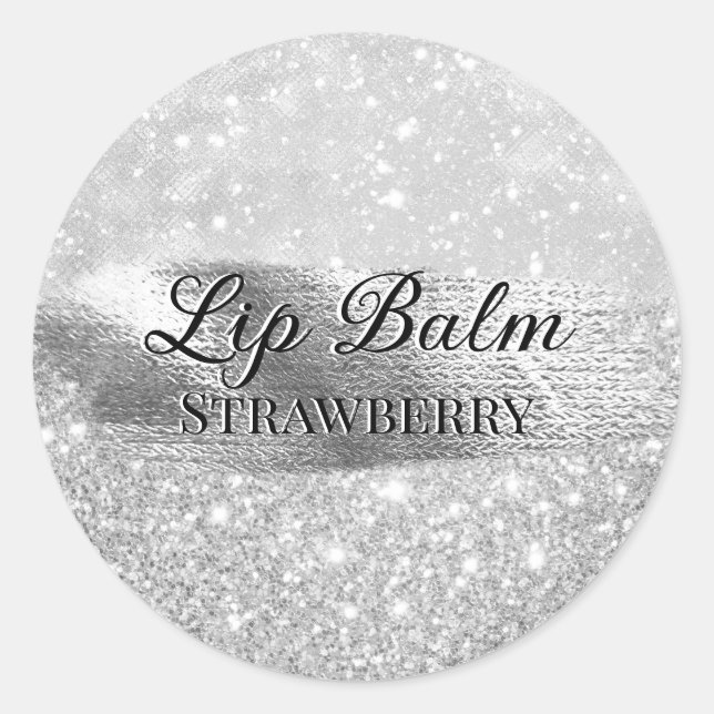 Glam Luxury Faux Silver Glitter Custom Beauty Classic Round Sticker (Front)