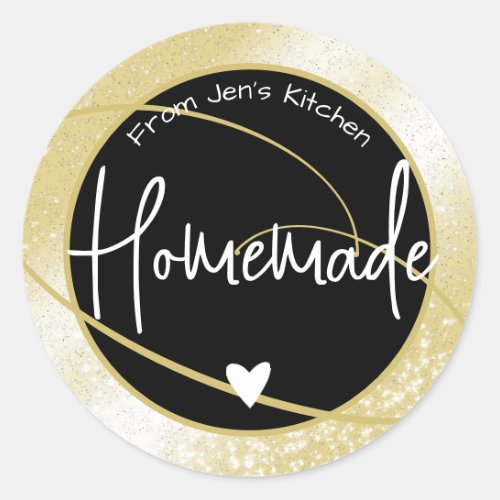 Glam Luxury Glitter Sparkle Gold Homemade Heart  Classic Round Sticker