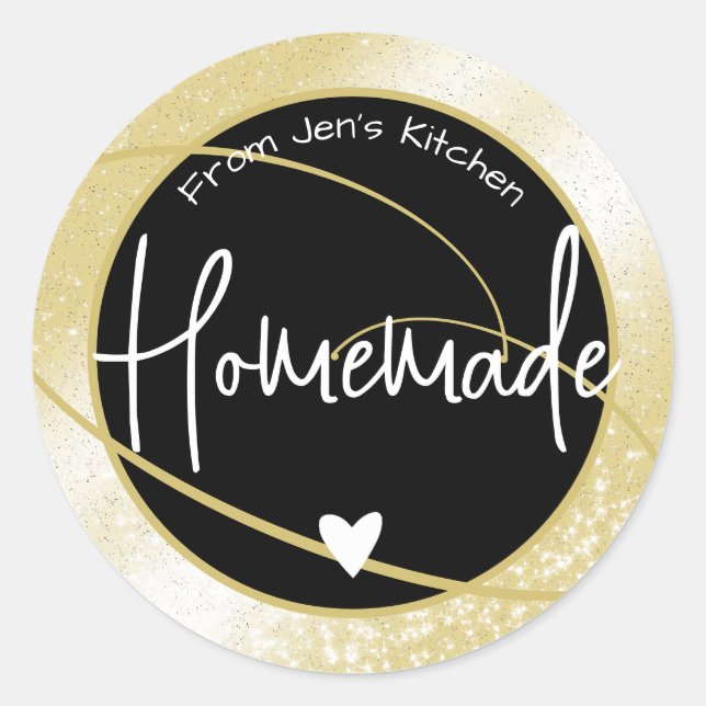 Glam Luxury Glitter Sparkle Gold Homemade Heart  Classic Round Sticker (Front)