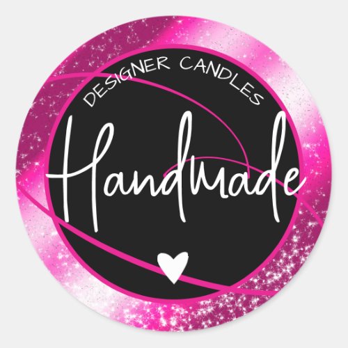 Glam Luxury Glitter Sparkle Pink Handmade Heart  Classic Round Sticker