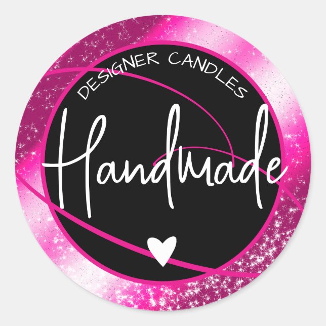 Glam Luxury Glitter Sparkle Pink Handmade Heart  Classic Round Sticker (Front)
