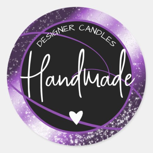 Glam Luxury Glitter Sparkle Purple Handmade Heart  Classic Round Sticker