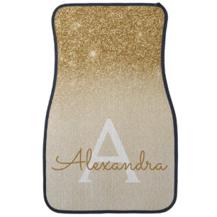 Glam Luxury Gold Glitter Sparkle Monogram Car Floo Car Floor Mat