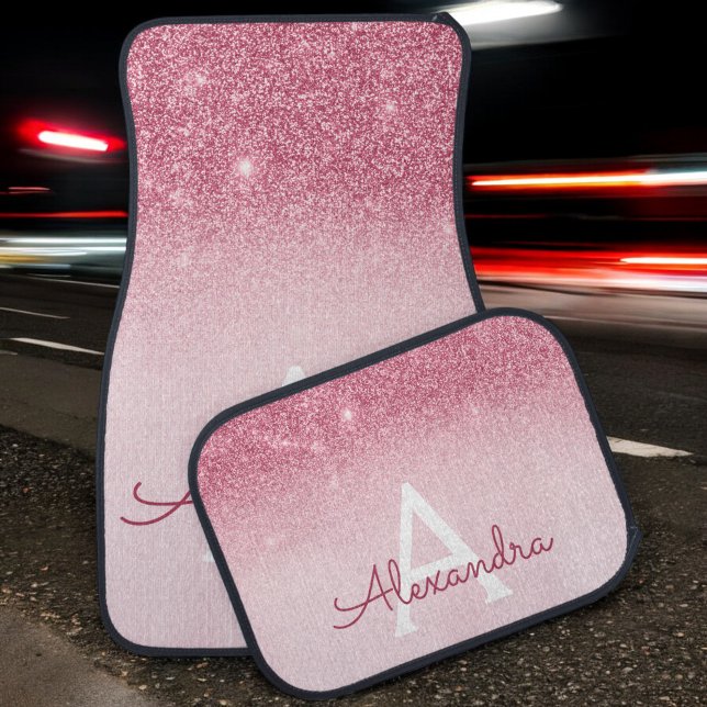 Glam Luxury Hot Pink Glitter Sparkle Monogram Car Floor Mat (Creator Uploaded)