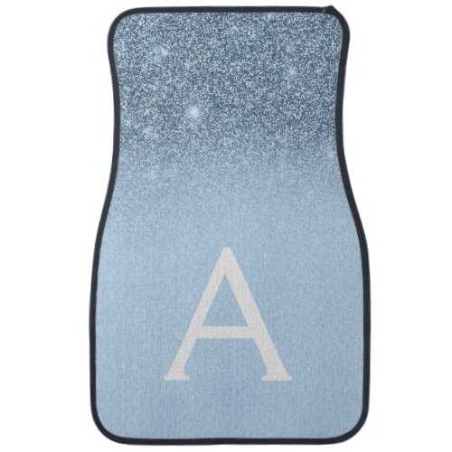 Glam Luxury Ice Blue Glitter Sparkle Monogram Car  Car Floor Mat