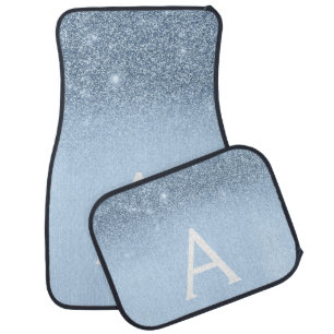 Glam Luxury Ice Blue Glitter Sparkle Monogram Car Floor Mat