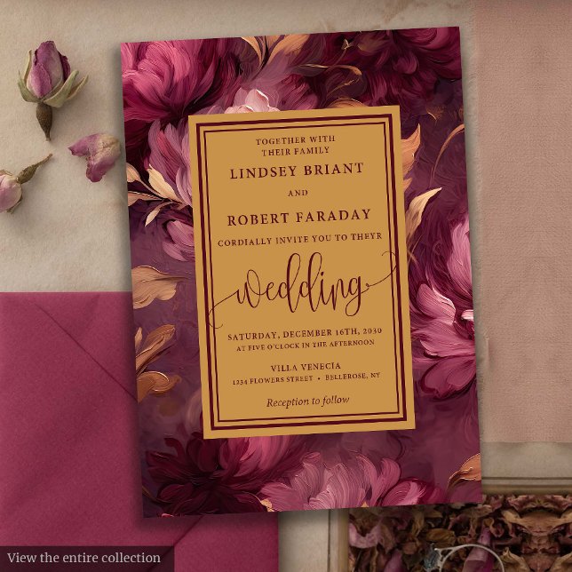 Glam Luxury Maroon Blush Gold Floral Wedding   Invitation (Glam Luxury Maroon Blush Gold Floral Wedding Invitation)