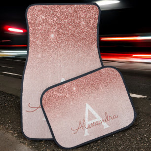 Glam Luxury Rose Gold Glitter Sparkle Monogram Car Floor Mat