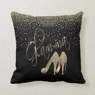 Glam-ma Black and Gold Glitter Throw Pillow