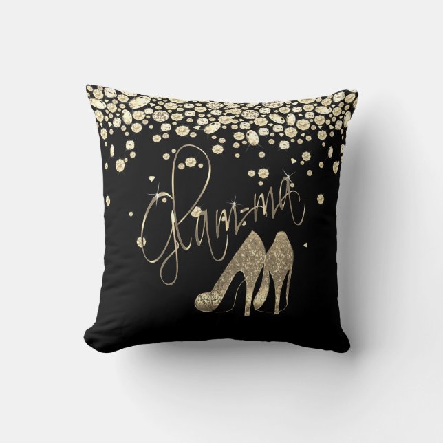Glam-ma Black and Gold Jewels Throw Pillow (Front)