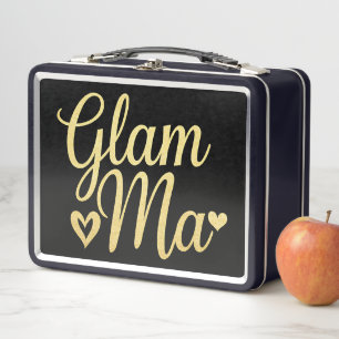 Glam Ma Heart Gold Mom Grandma Mother's Day Metal Lunch Box