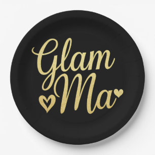 Glam Ma Heart Gold Mom Grandma Mother's Day Paper Plates