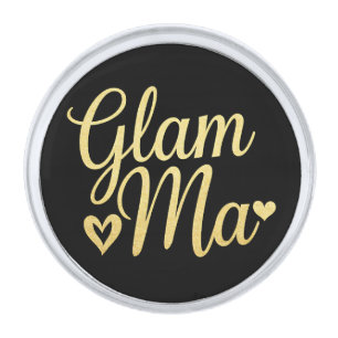 Glam Ma Heart Gold Mom Grandma Mother's Day Silver Finish Lapel Pin