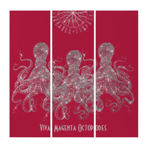 Glam Magenta  Silver Octopus Script Triptych