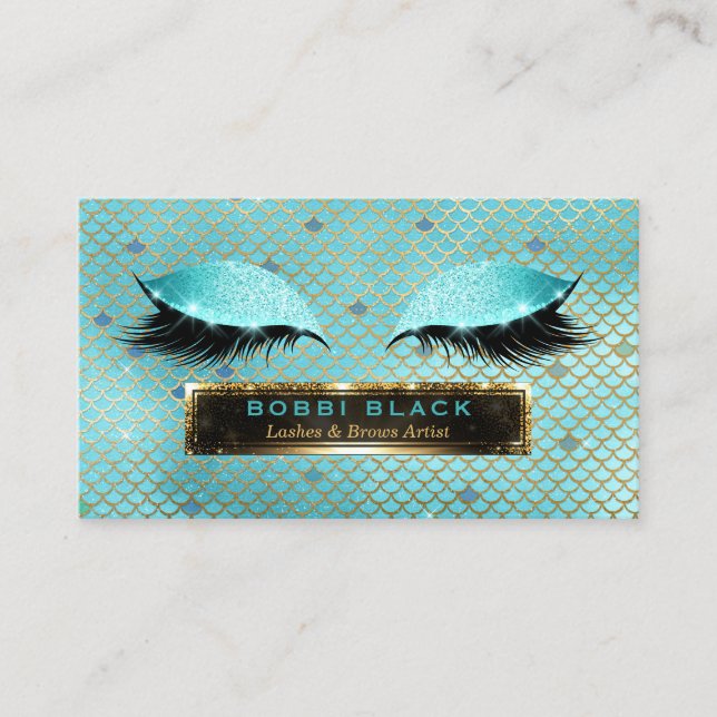 Glam Makeup Artist Eyelash Extensions Teal Gold Business Card (Front)